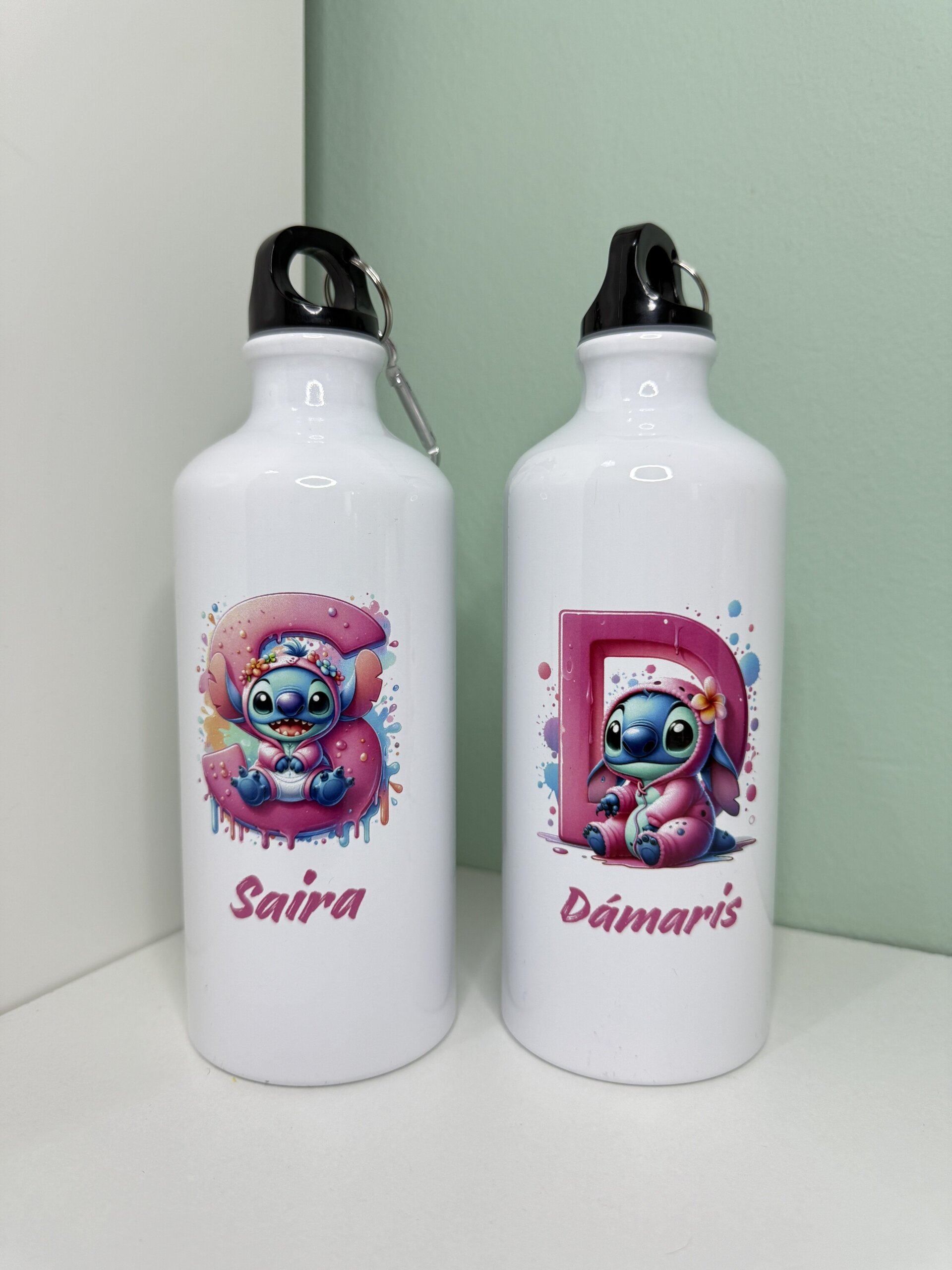 Botella Personalizada Inicial Stitch Rosa - 1