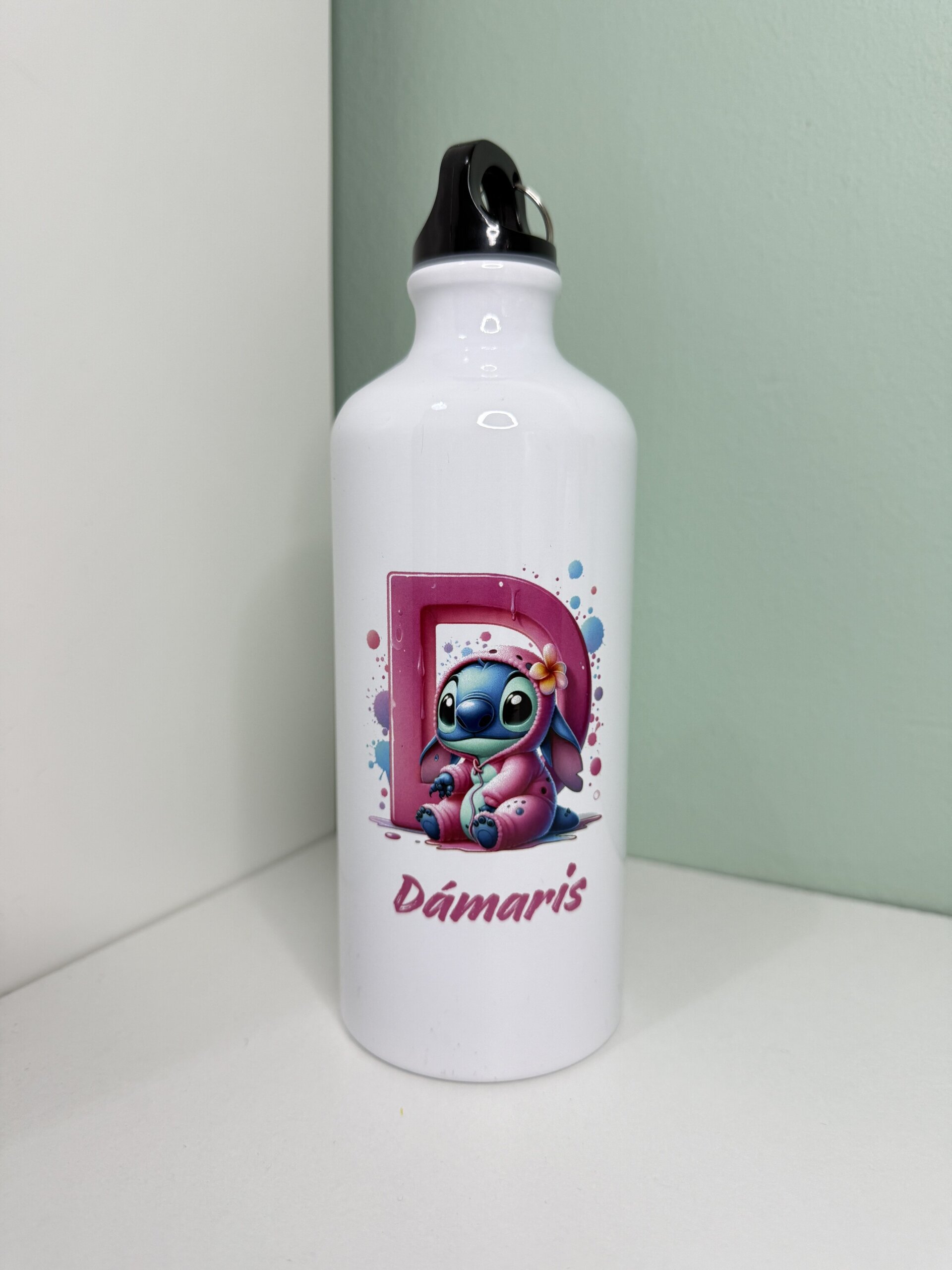 Botella Personalizada Inicial Stitch Rosa - 2
