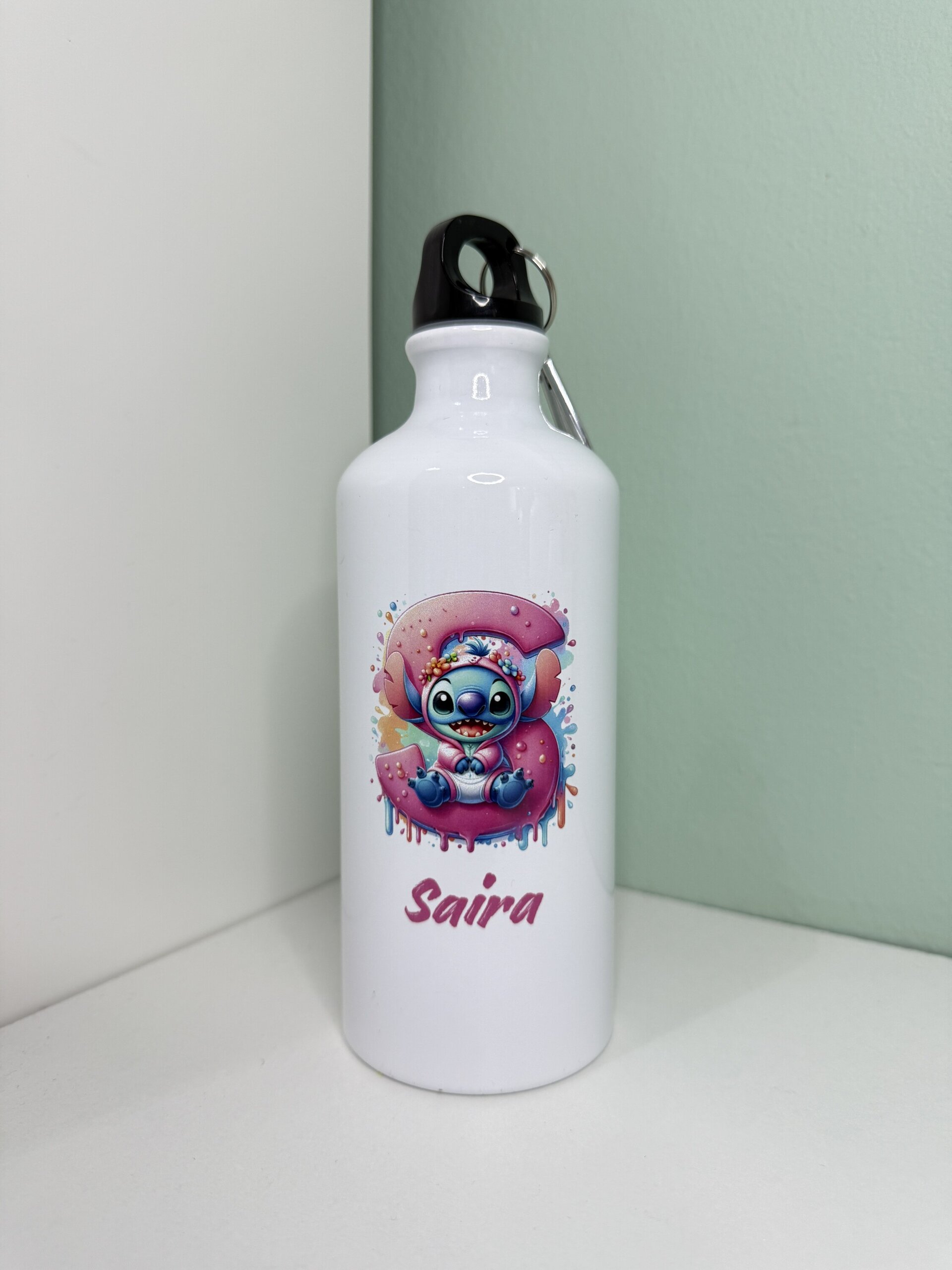 Botella Personalizada Inicial Stitch Rosa - 3